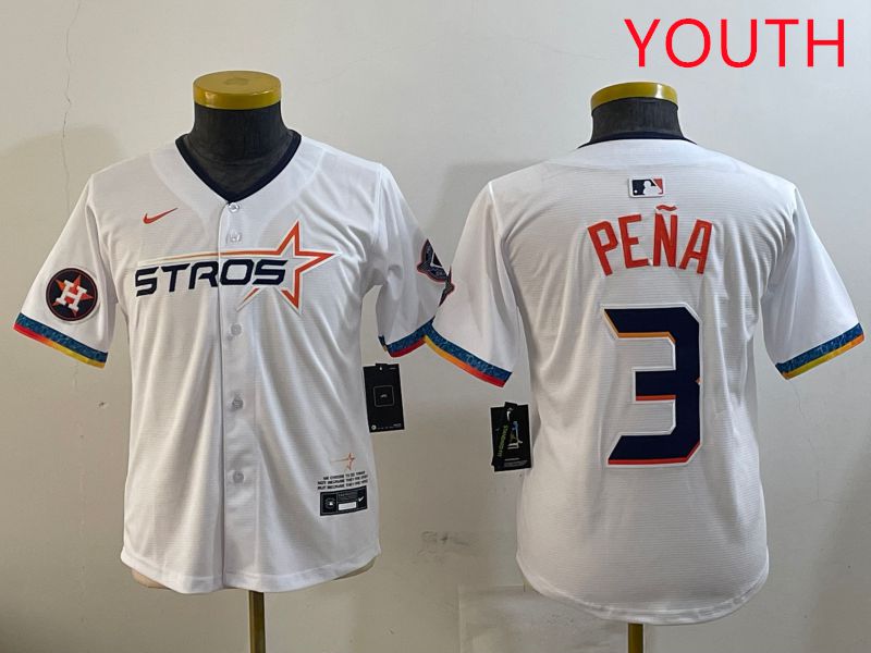 Youth Houston Astros #3 Pena White Fourth generation Joint Name 2025 Nike MLB Jersey style 8->youth mlb jersey->Youth Jersey